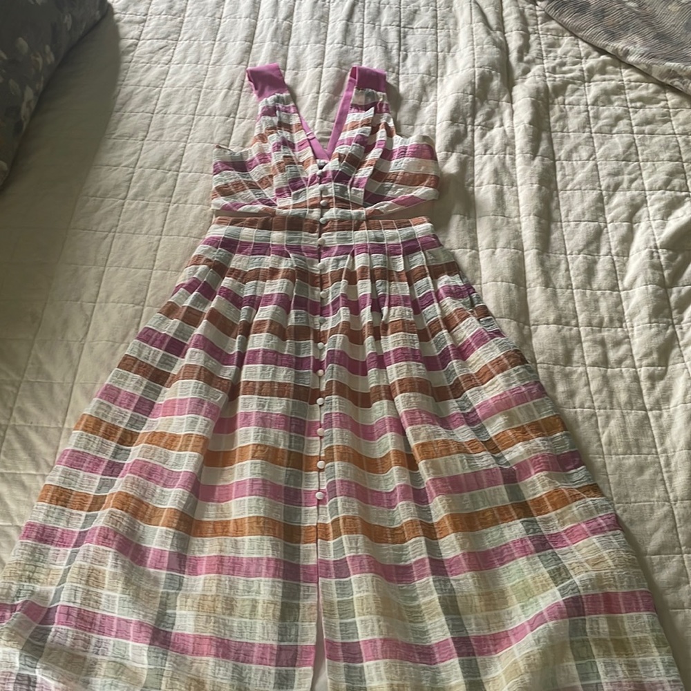 Anthropologie cross back pink plaid dress